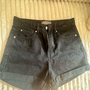 Black denim mom shorts